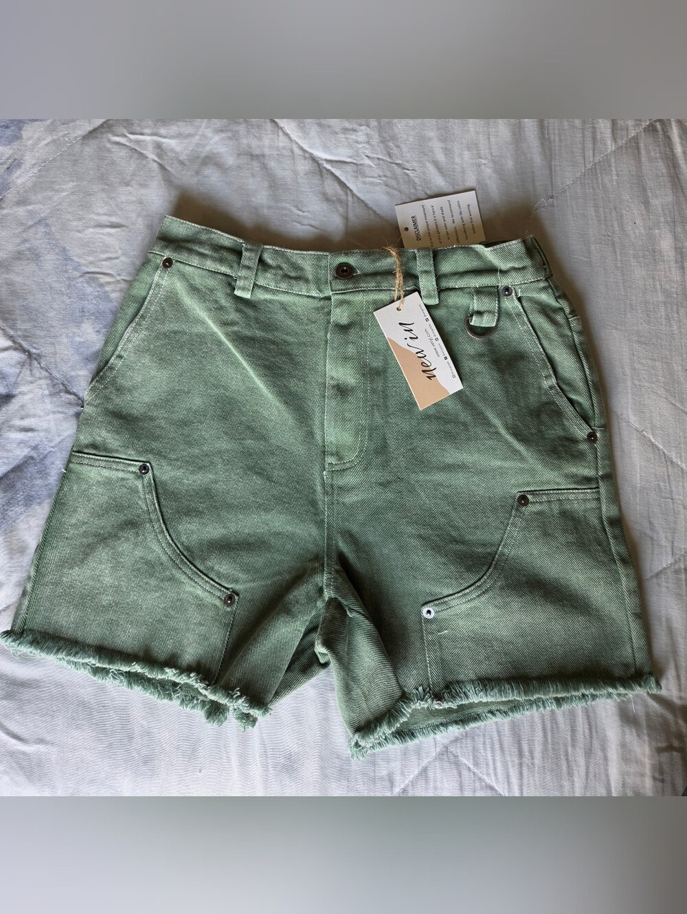 New In High-Rise Green Utility Jean Shorts